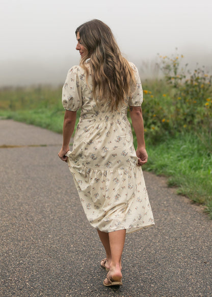 Katrina Half Sleeve Floral Midi Dress - FINAL SALE