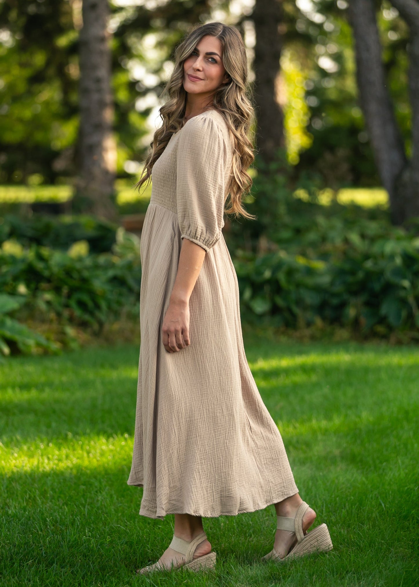 Kayleen Tan Smocked Bodice Gauze Dress - FINAL SALE