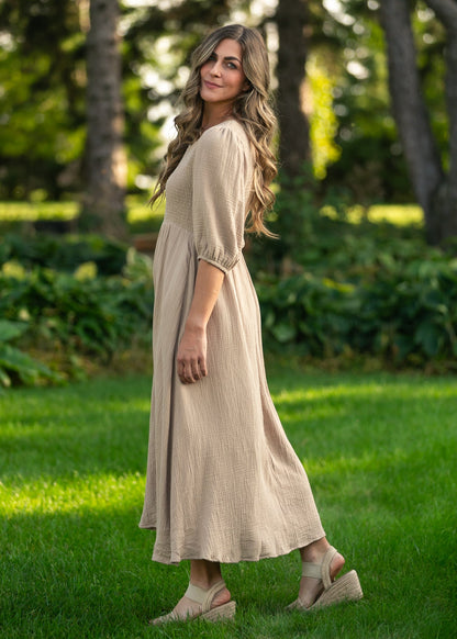 Kayleen Tan Smocked Bodice Gauze Dress - FINAL SALE