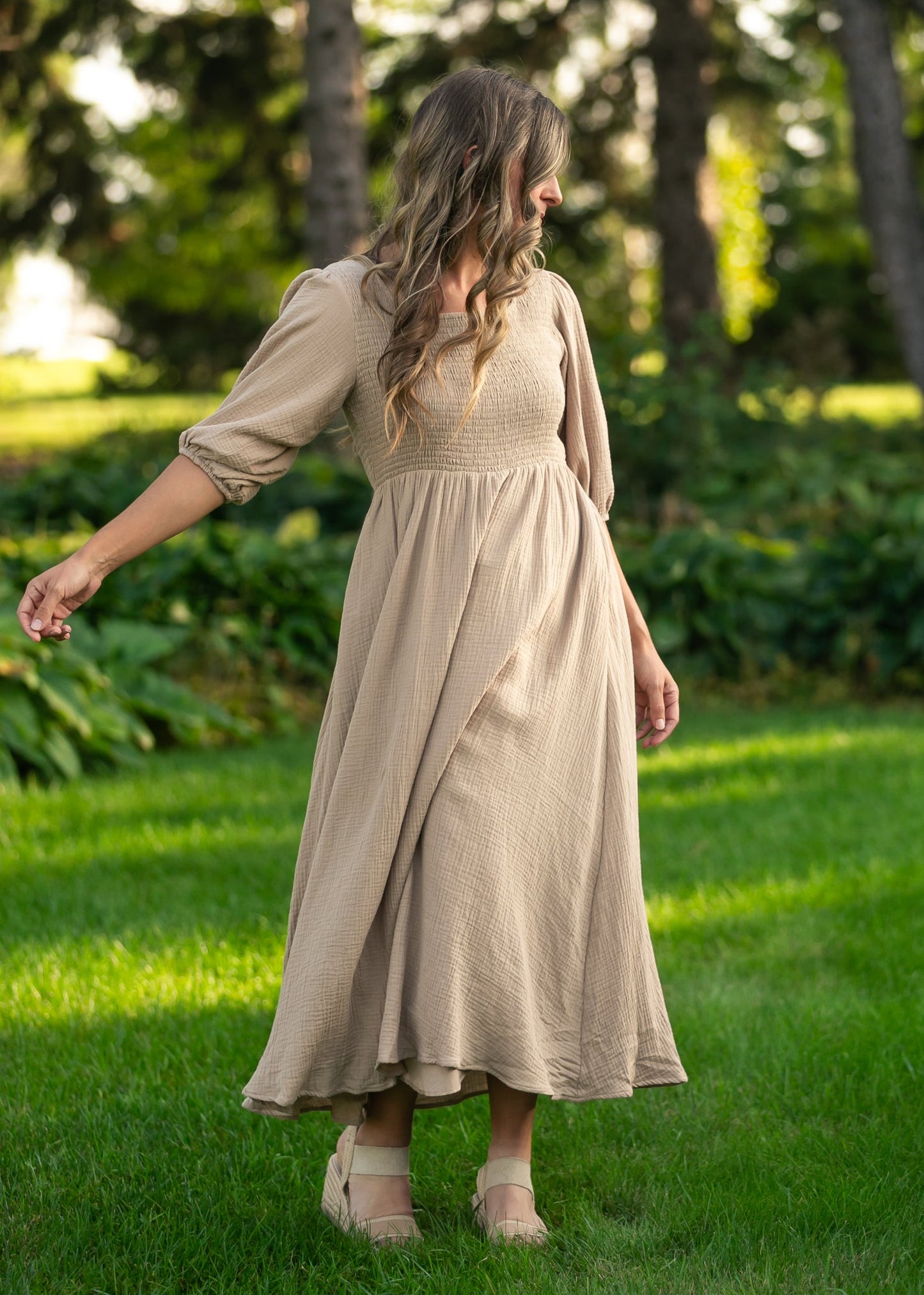 Kayleen Tan Smocked Bodice Gauze Dress - FINAL SALE