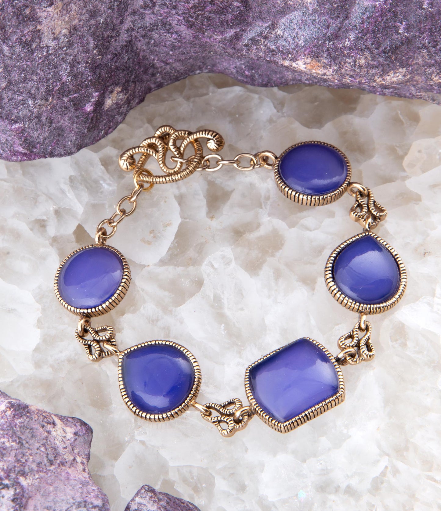 Lace Blue Agate Link Golden Bracelet