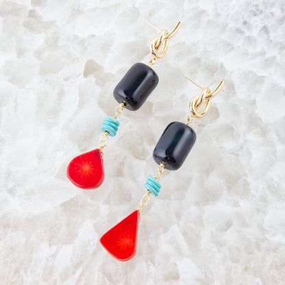 Lapis and Coral Post Drop Earrings