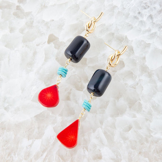 Lapis and Coral Post Drop Earrings