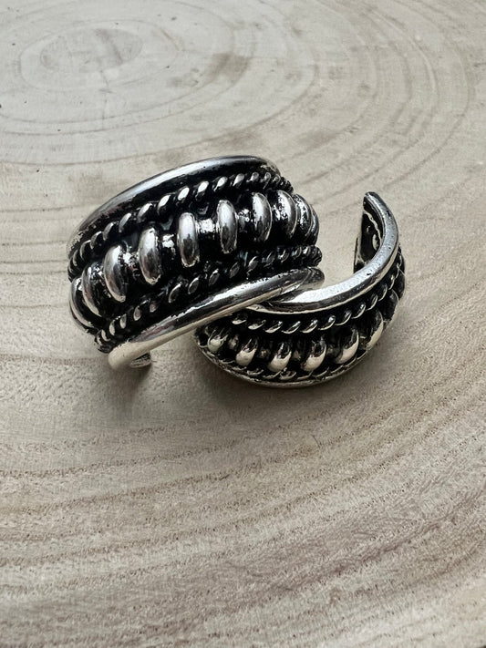 Large Western Twisted Wire Hoop Earrings — Faux Silver Western Statement