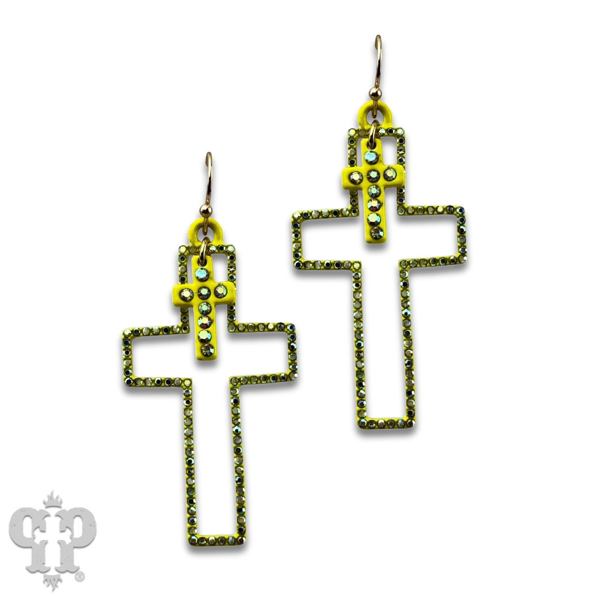 Double rhinestone cross earring - LC