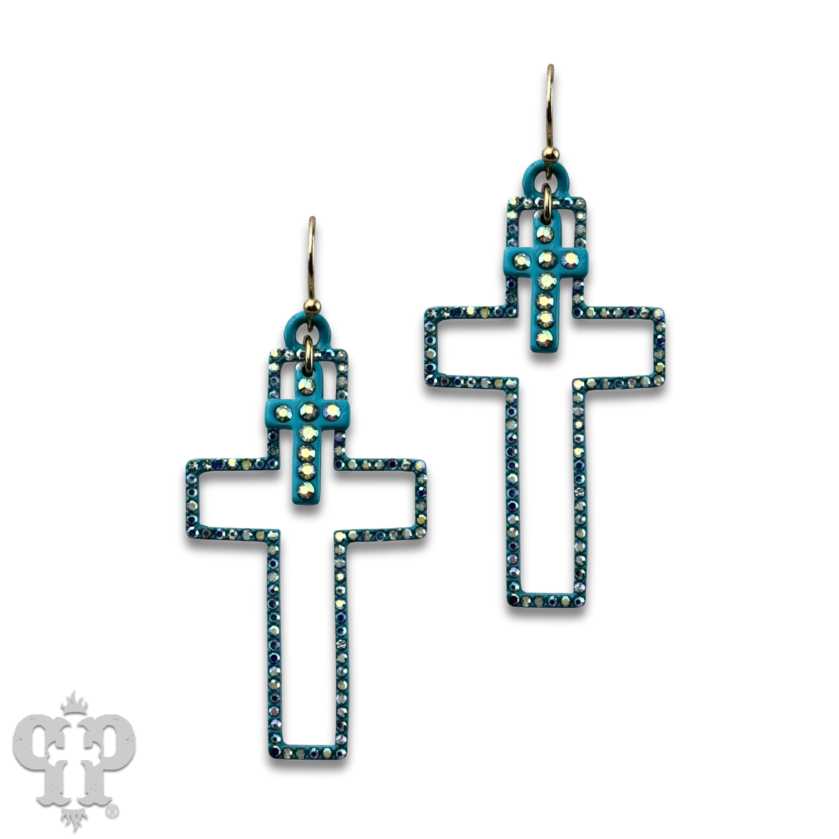 Double rhinestone cross earring - LC