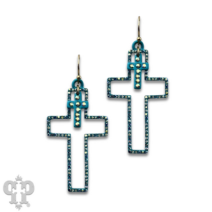 Double rhinestone cross earring - LC