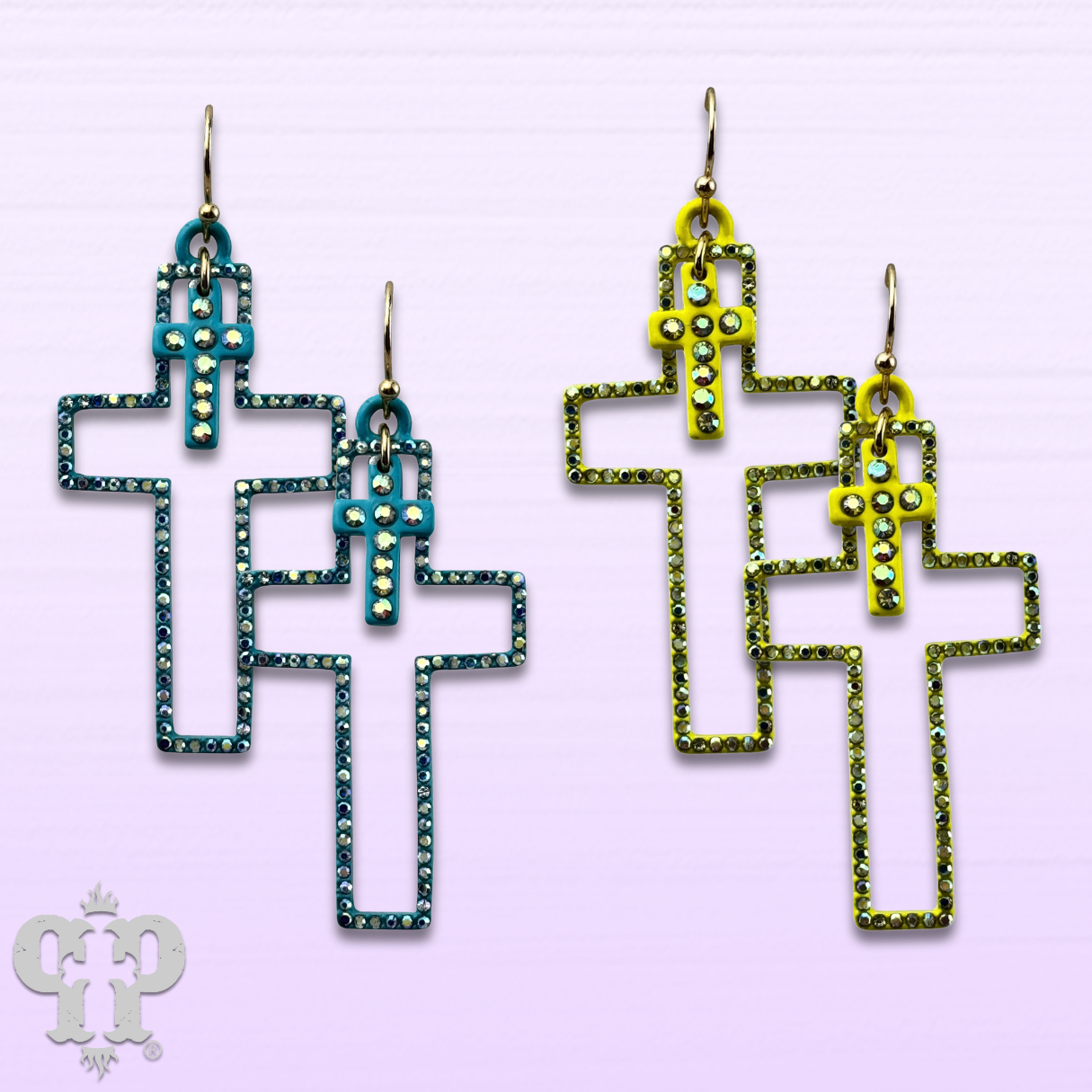 Double rhinestone cross earring - LC