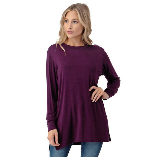 AZULES Long Sleeve Double Side Slit Tunic Western Top — Eggplant Made in USA Layering Staple (Small available)