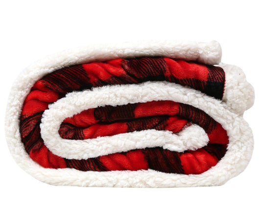 Lumberjack Plaid Plush Sherpa Throw Blanket — Red (54" × 68")