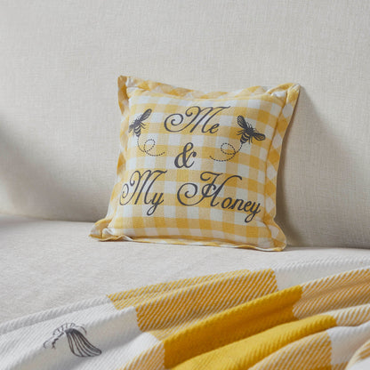 VHC "Me & My Honey" Bee Accent Pillow 9" x 9" | Farmhouse Gingham Throw Pillow