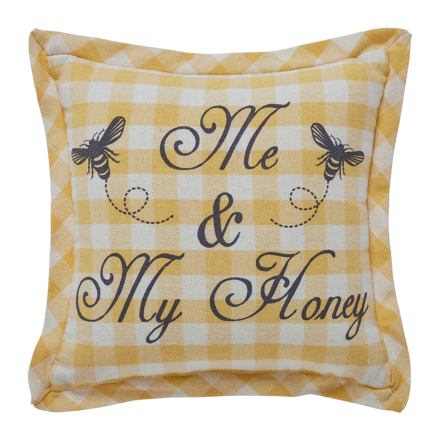 VHC "Me & My Honey" Bee Accent Pillow 9" x 9" | Farmhouse Gingham Throw Pillow