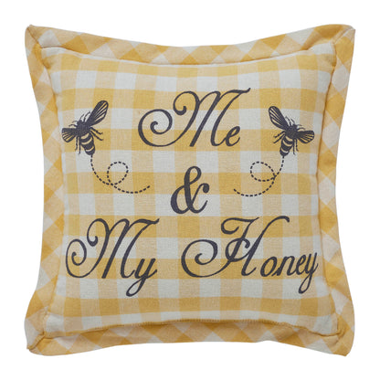 VHC "Me & My Honey" Bee Accent Pillow 9" x 9" | Farmhouse Gingham Throw Pillow