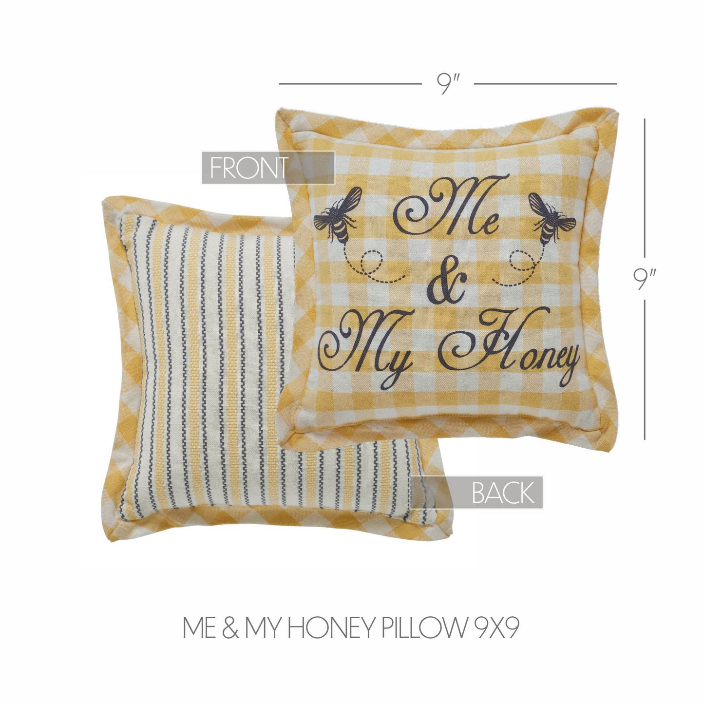 VHC "Me & My Honey" Bee Accent Pillow 9" x 9" | Farmhouse Gingham Throw Pillow