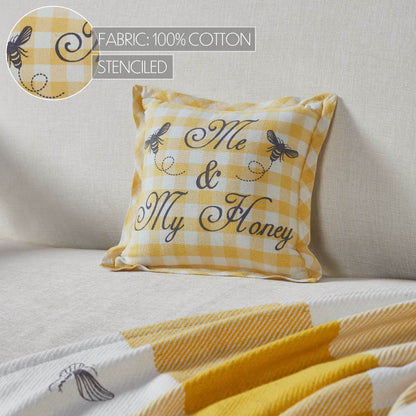 VHC "Me & My Honey" Bee Accent Pillow 9" x 9" | Farmhouse Gingham Throw Pillow