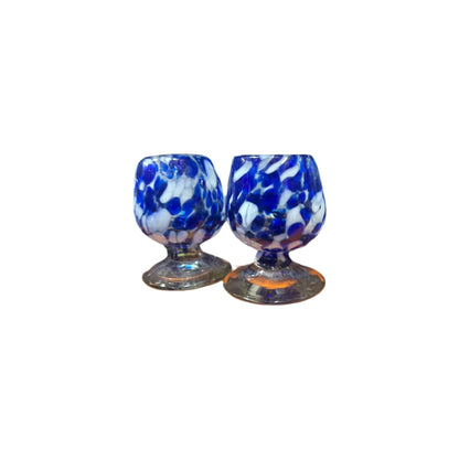 Mexican Artisan Shot Glass | Blue & White Cognac Style Design