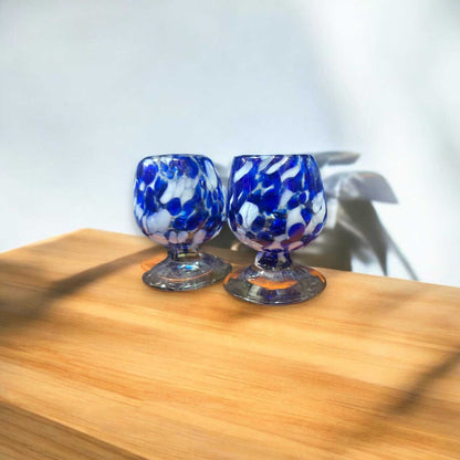 Mexican Artisan Shot Glass | Blue & White Cognac Style Design