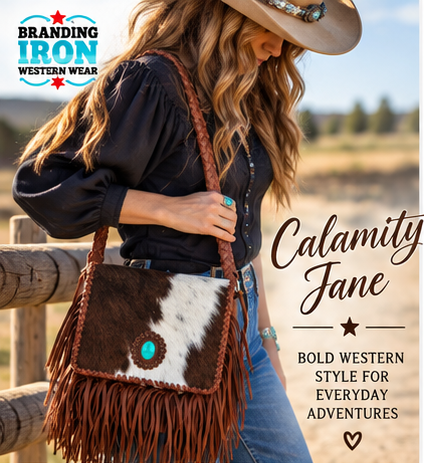Calamity Jane Hair-on-Hide Fringe Crossbody Purse | Branding Iron Western Wear