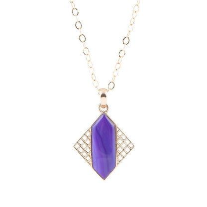 Motif Purple Agate and Golden Bronze Pendant Necklace