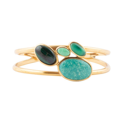 Multi Green Stones Golden Cuff Bracelets