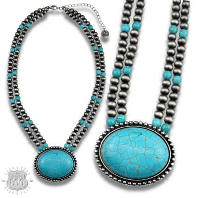 Western two strand bead and stone necklace - LC