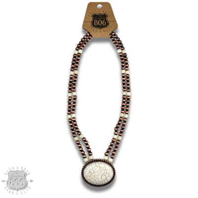 Western two strand bead and stone necklace - LC