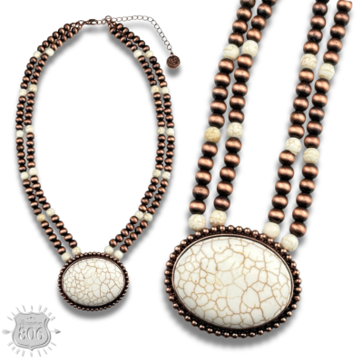 Western two strand bead and stone necklace - LC