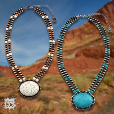 Western two strand bead and stone necklace - LC
