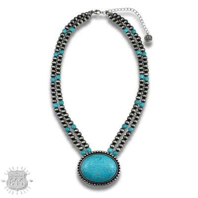 Western two strand bead and stone necklace - LC