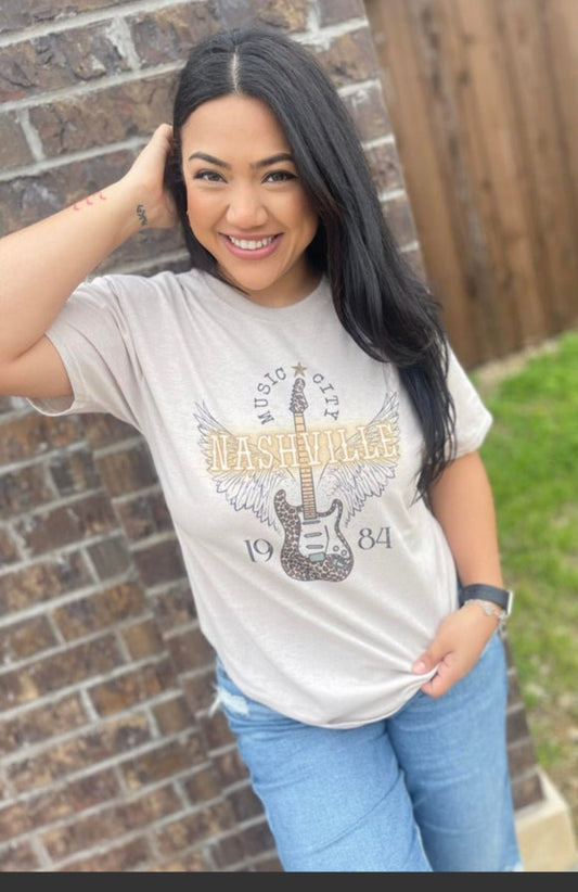 "Nashville" Western Graphic Tee — Ash Grey Jerzees Music City Western Statement