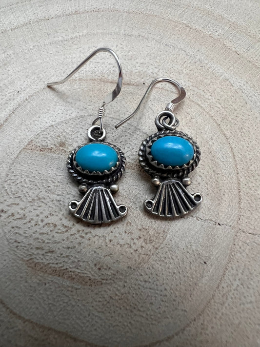 Sharon McCarthy Navajo Hand-Stamped Kingman Turquoise Sterling Drop Earrings — 1/2"