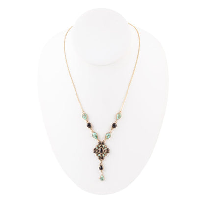 Barcelona Black Onyx and Blue Turquoise Golden Y-Necklace