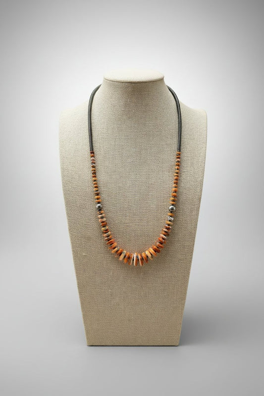 Orange & Turquoise Graduated Necklace with Sterling Silver Pearl Accents — 22 inch