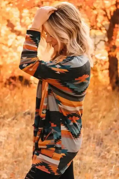 Orange Western Aztec Knit Cardigan