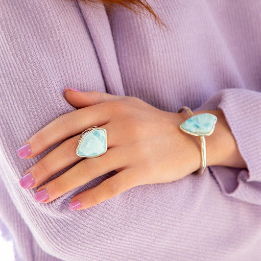 Organic Blue Larimar and Sterling Silver Cuff Bracelet