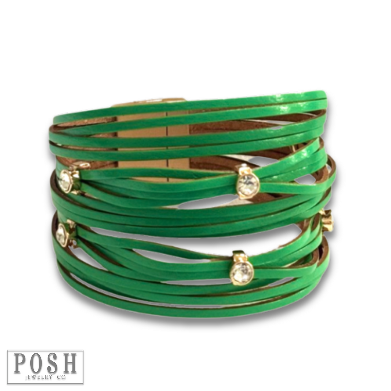 Leather and rhinestone magnetic bracelet - LC