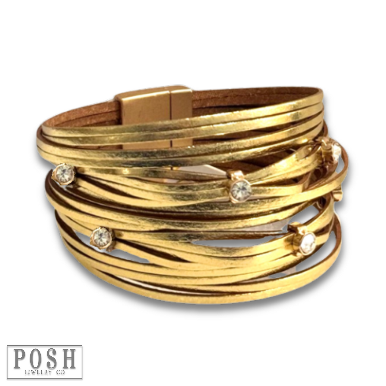 Leather and rhinestone magnetic bracelet - LC