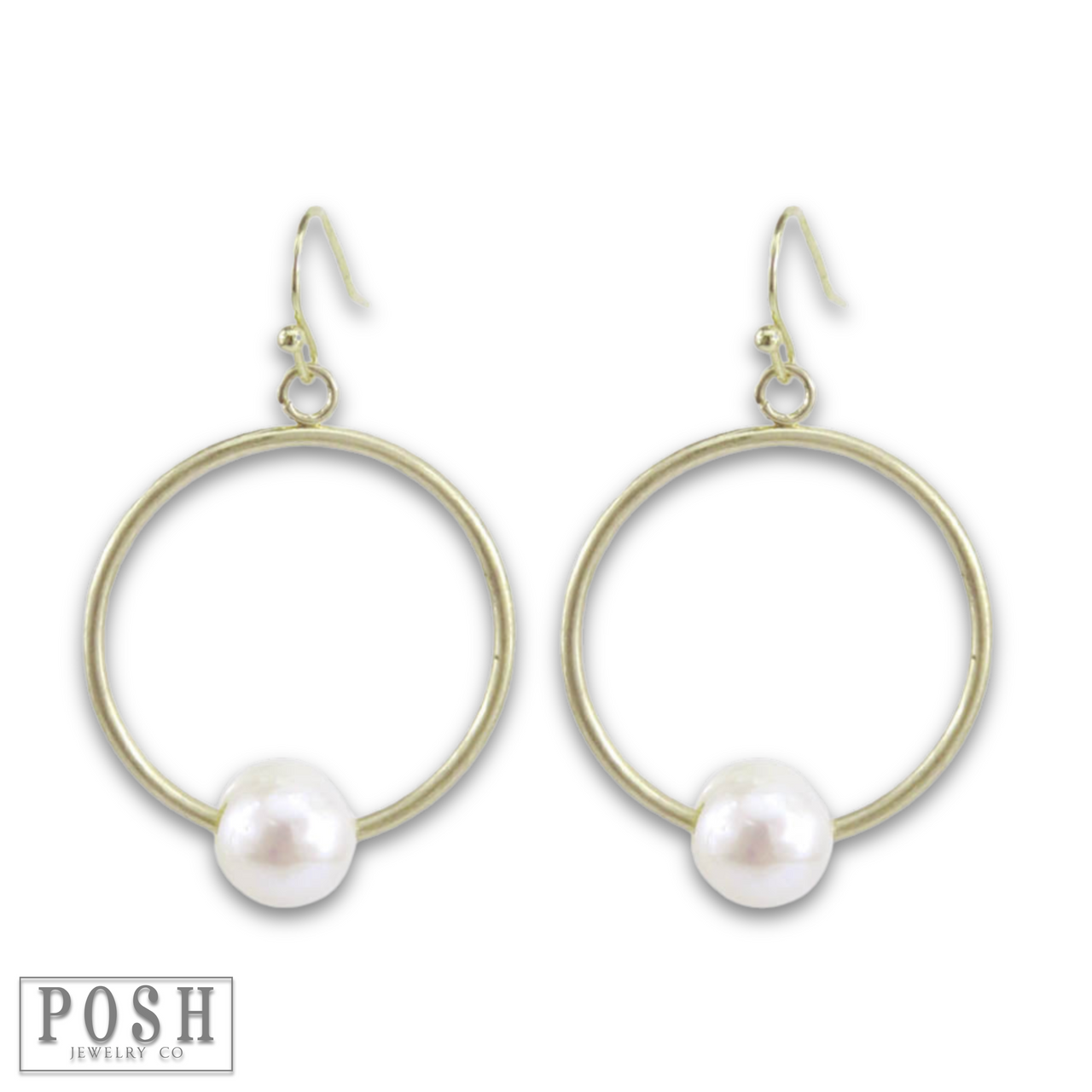 Gold circle earring with pearl charm, last call