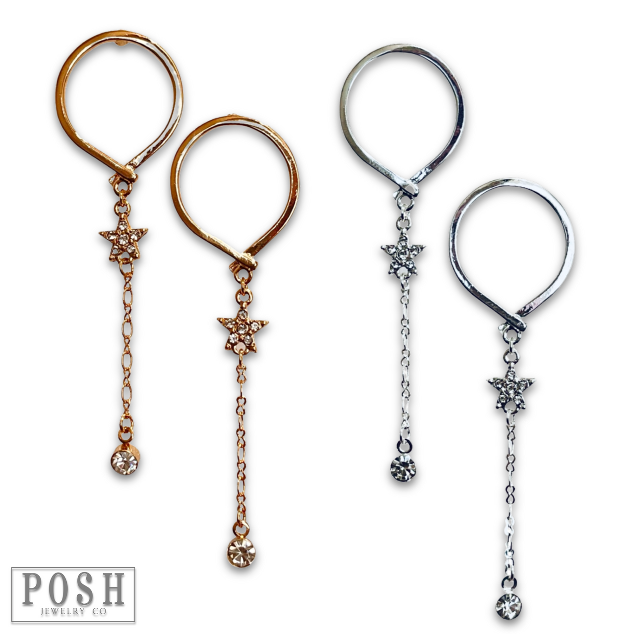 Post earring with star and drop - LC