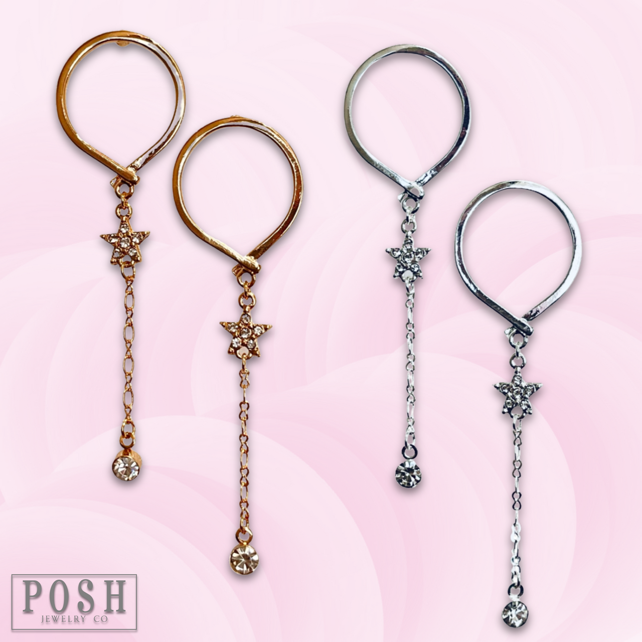 Post earring with star and drop - LC