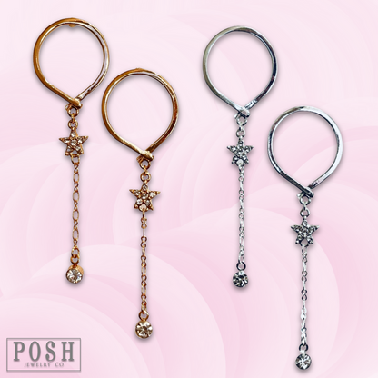 Post earring with star and drop - LC