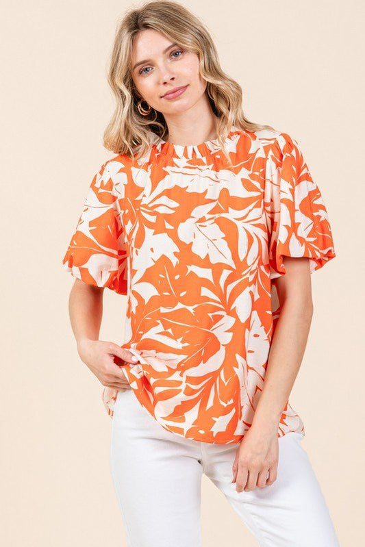 Jodifl Print Puffed Sleeves Western Top — Frilled Neck with Adjustable Fit Lightweight Layering