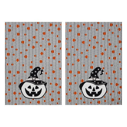Whimsical Jack-o'-Lantern Halloween Kitchen Towels – Set of 2 Fall Tea Towels