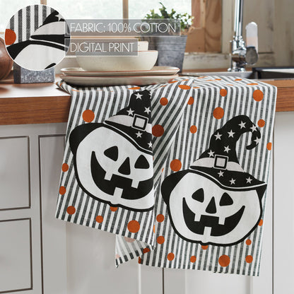 Whimsical Jack-o'-Lantern Halloween Kitchen Towels – Set of 2 Fall Tea Towels