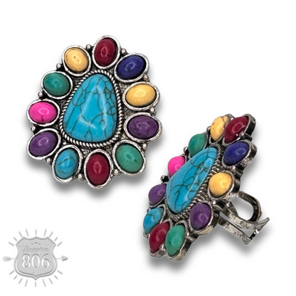 Triangle stone flower ring - LC