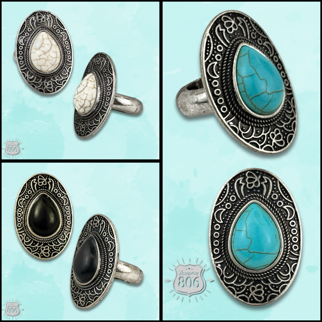 Etched oval stone ring, last call