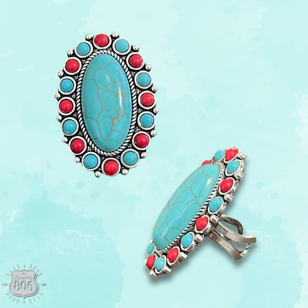 Two tone oval stone ring