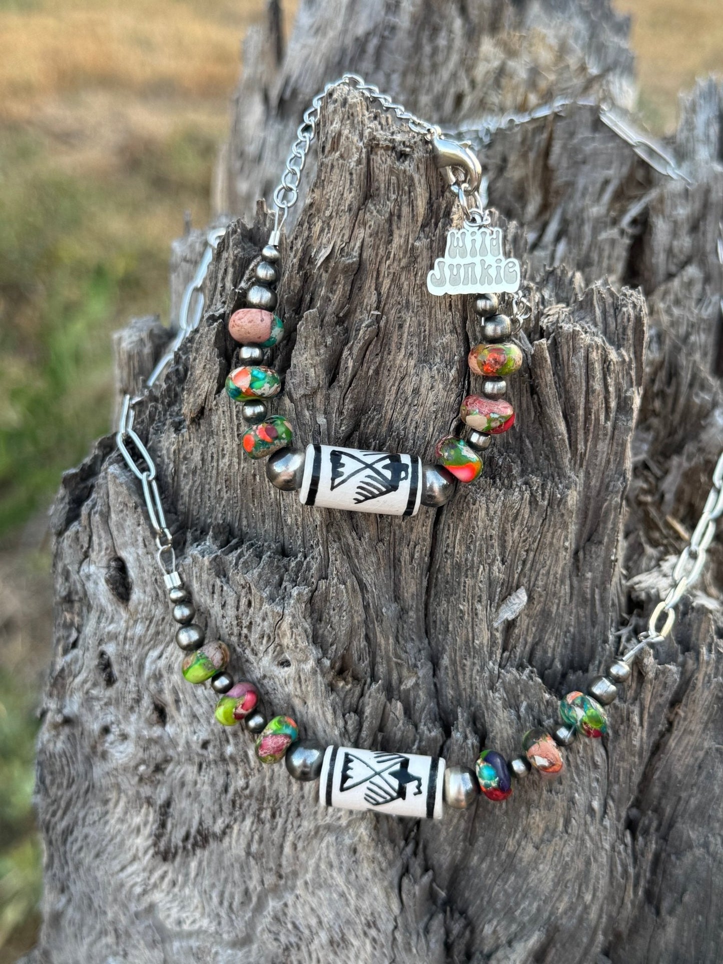 Sterling Silver Rainbow Thunderbird Paperclip Necklace