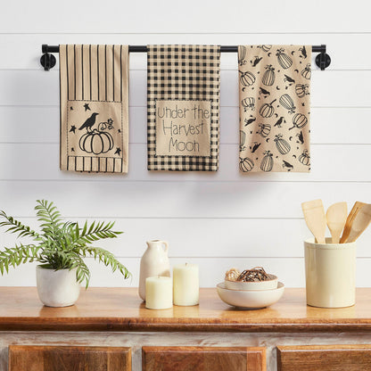 Midnight Harvest Pumpkin & Raven Kitchen Towel Collection | Set of 3 Cotton Towels
