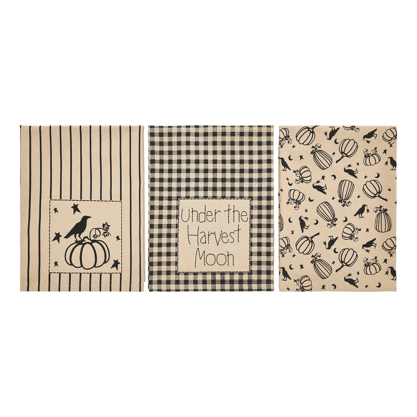 Midnight Harvest Pumpkin & Raven Kitchen Towel Collection | Set of 3 Cotton Towels